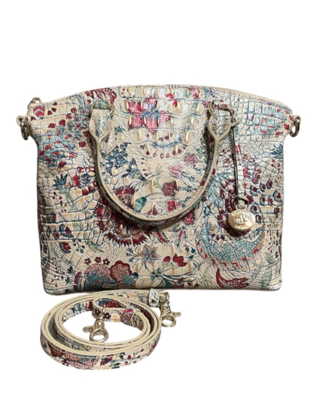 Brahmin Floral Brocade Melbourne Duxbury Croc Embossed 2-Way Top-Handle Satchel